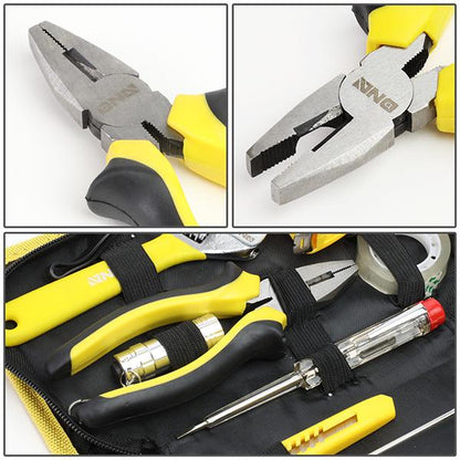 18 Pcs Hand Tool Kit - Plier Adjustable Wrench Tape Measure LED Flash Light [A Variety of Color Options]