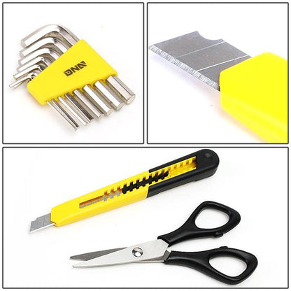 18 Pcs Hand Tool Kit - Plier Adjustable Wrench Tape Measure LED Flash Light [A Variety of Color Options]