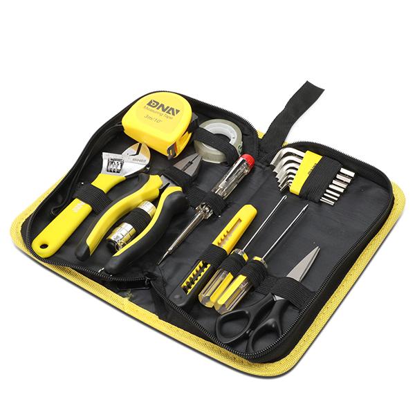 18 Pcs Hand Tool Kit - Plier Adjustable Wrench Tape Measure LED Flash Light [A Variety of Color Options]