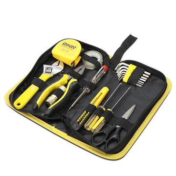 18 Pcs Hand Tool Kit - Plier Adjustable Wrench Tape Measure LED Flash Light [A Variety of Color Options]