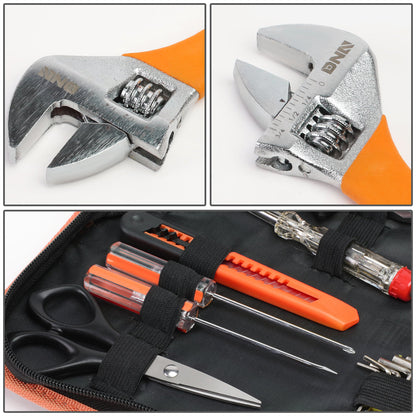 18 Pcs Hand Tool Kit - Plier Adjustable Wrench Tape Measure LED Flash Light [A Variety of Color Options]