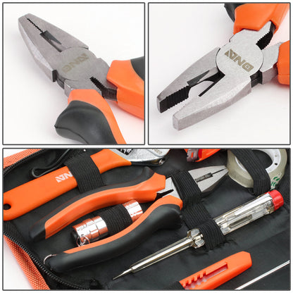 18 Pcs Hand Tool Kit - Plier Adjustable Wrench Tape Measure LED Flash Light [A Variety of Color Options]