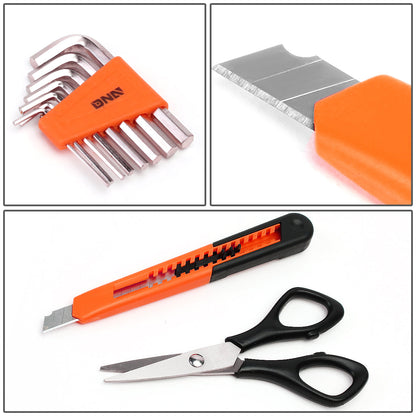 18 Pcs Hand Tool Kit - Plier Adjustable Wrench Tape Measure LED Flash Light [A Variety of Color Options]