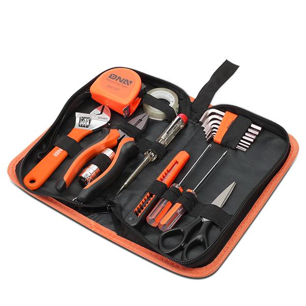 18 Pcs Hand Tool Kit - Plier Adjustable Wrench Tape Measure LED Flash Light [A Variety of Color Options]