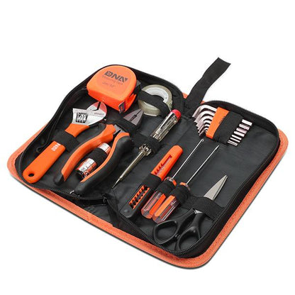 18 Pcs Hand Tool Kit - Plier Adjustable Wrench Tape Measure LED Flash Light [A Variety of Color Options]