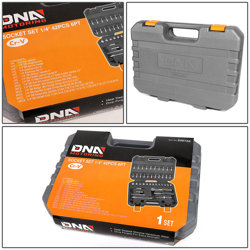 42pcs 1/4 in. Drive Sockets & Ratchet Tool Set