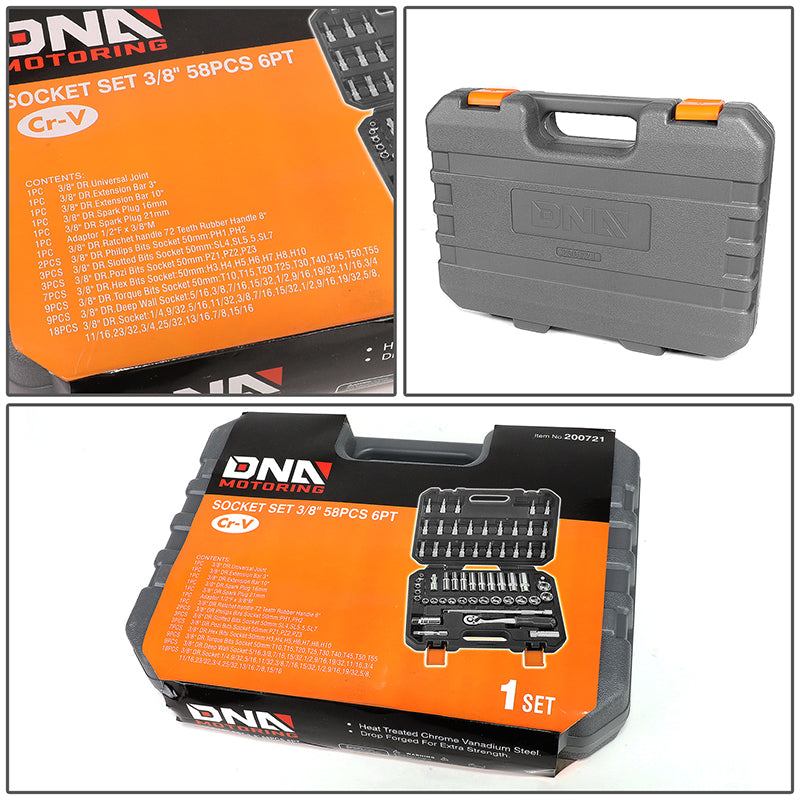 58pcs 3/8 in. Drive Sockets & Ratchet Tool Set