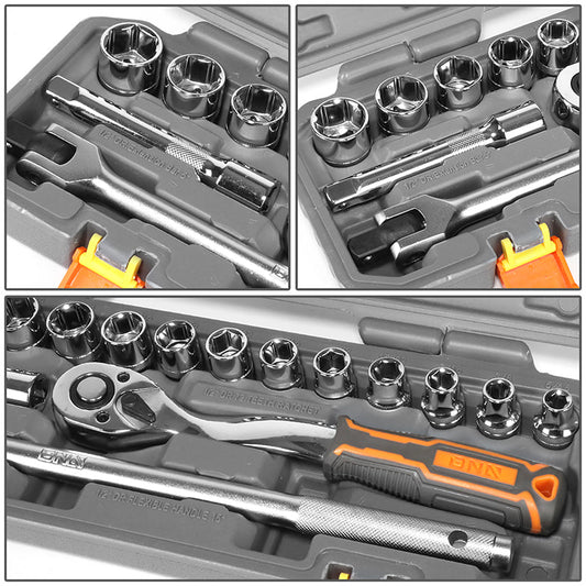 17pcs 1/2 in. Drive Sockets & Ratchet Tool Set