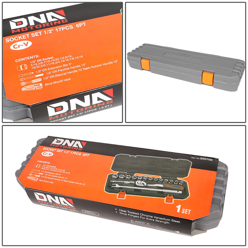 17pcs 1/2 in. Drive Sockets & Ratchet Tool Set