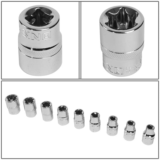 9Pcs 38mm Tall External Torx E10-E24 1/2 Sockets w/Carrying Case