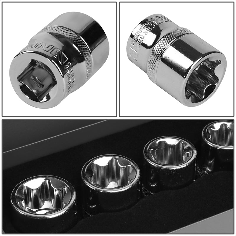 9Pcs 38mm Tall External Torx E10-E24 1/2 Sockets w/Carrying Case
