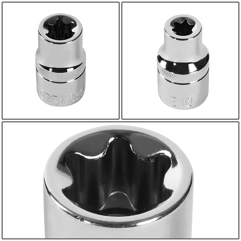 9Pcs 38mm Tall External Torx E10-E24 1/2 Sockets w/Carrying Case