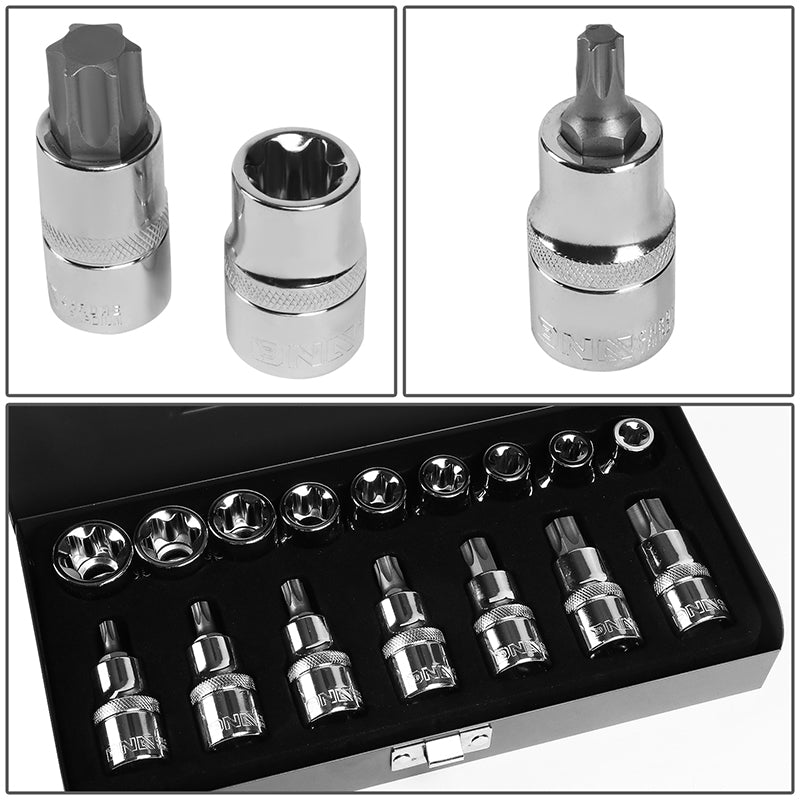 7Pcs T30-T70 Internal 9Pcs E10-E24 External Torx 1/2 Sockets w/Carrying Case