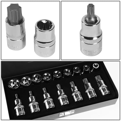 7Pcs T30-T70 Internal 9Pcs E10-E24 External Torx 1/2 Sockets w/Carrying Case