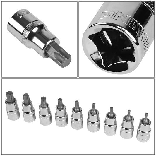 9Pcs T20-T60 Internal Torx Socket 1/2 Sockets w/Carrying Case