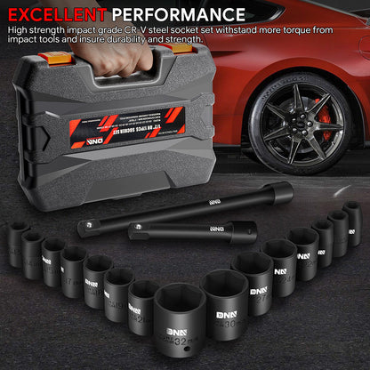 17-Pieces 1/2 in. Drive Deep Impact Socket Set with Extension Bars