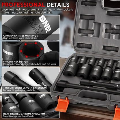 17-Pieces 1/2 in. Drive Deep Impact Socket Set with Extension Bars