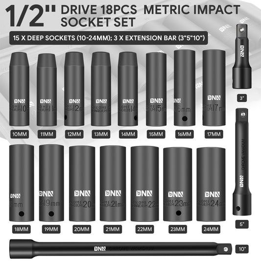 18-Pieces 1/2 in. Drive Deep Impact Socket Set