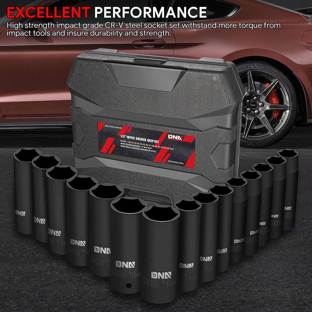 18-Pieces 1/2 in. Drive Deep Impact Socket Set