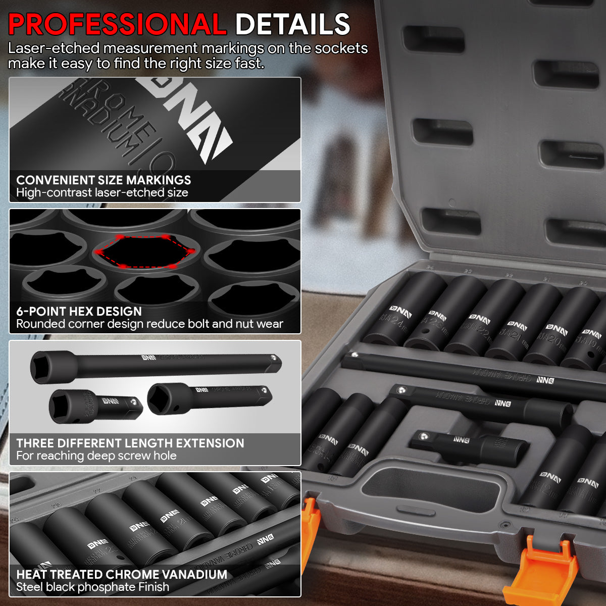 18-Pieces 1/2 in. Drive Deep Impact Socket Set