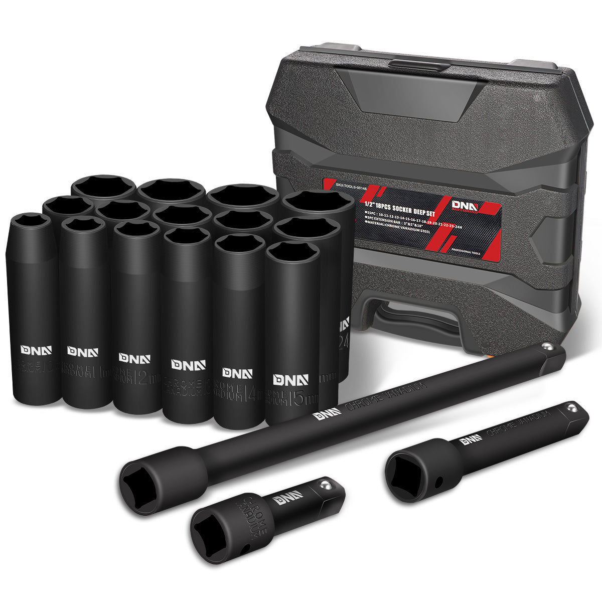 18-Pieces 1/2 in. Drive Deep Impact Socket Set