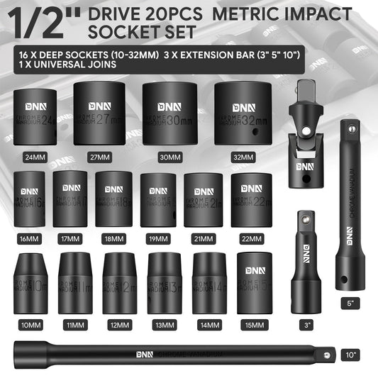 20-Pieces 1/2 in. Drive Impact Socket Set