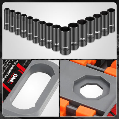 16pcs 1/2 in. DR. Impact Deep Socket Set <br>10mm-25mm,Cr-V Steel
