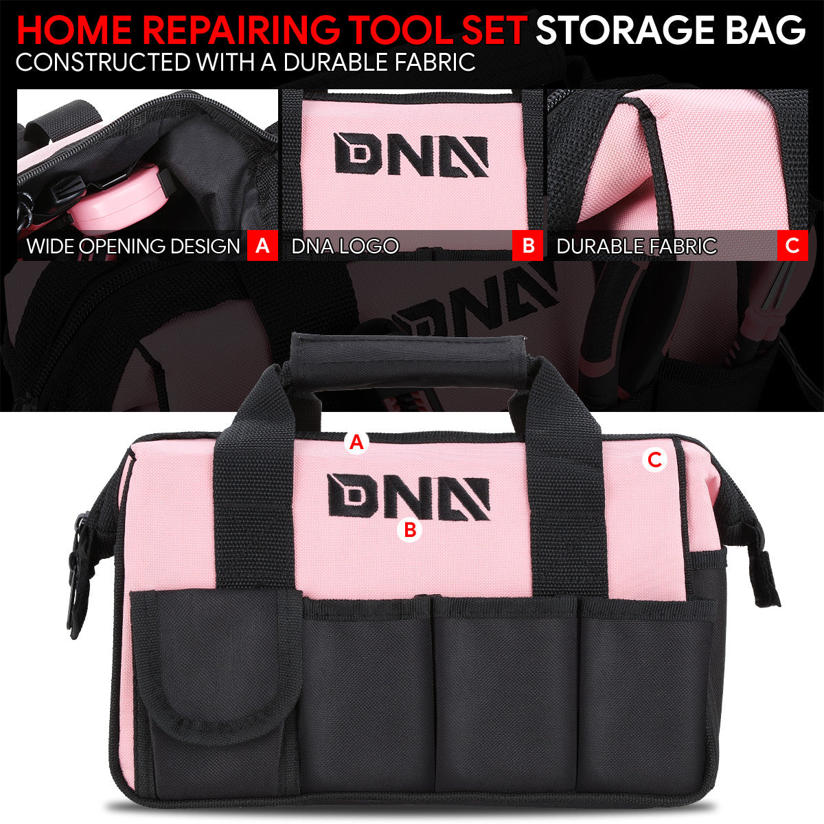 44pcs Hand Tool Kit with Storage Bag (Pink)