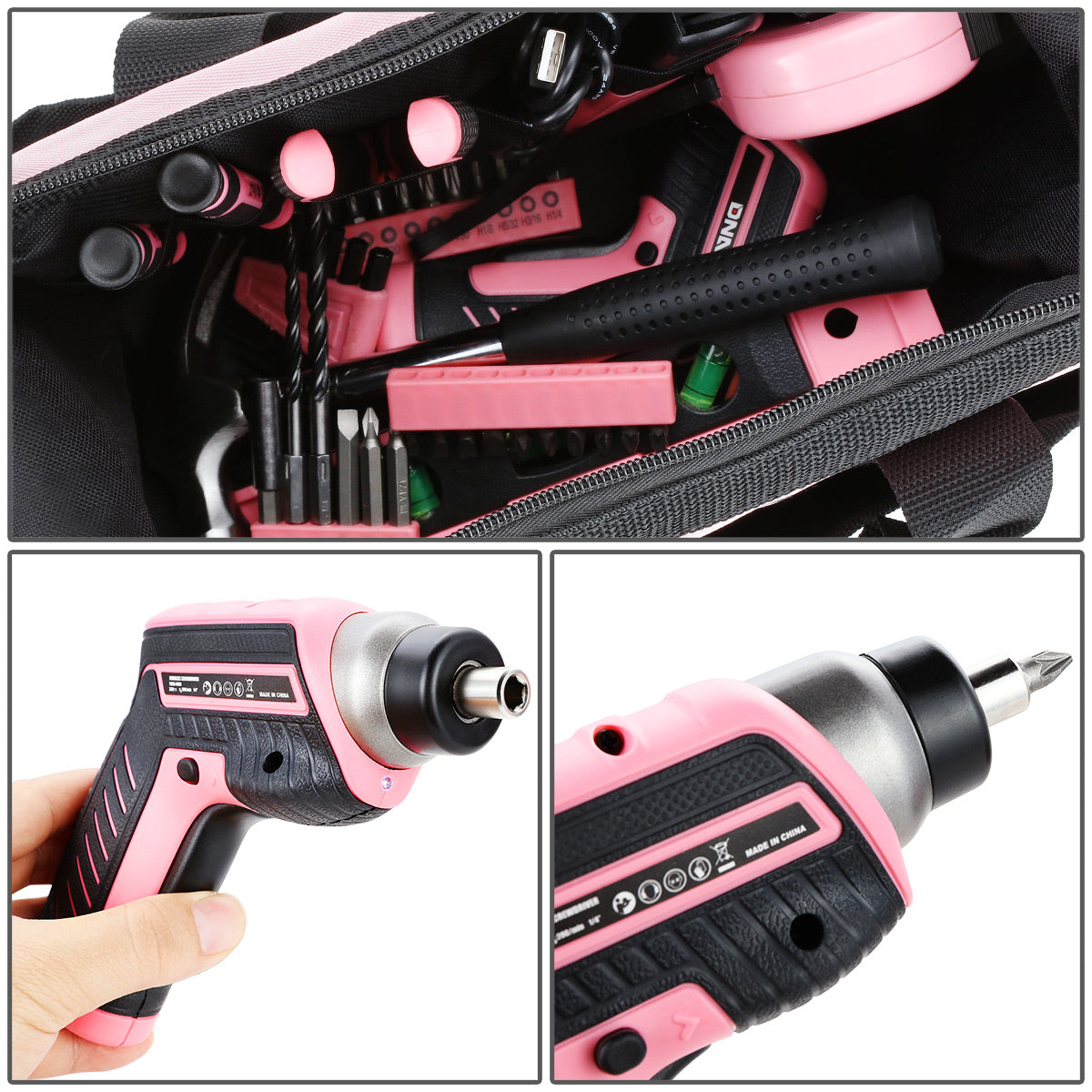 44pcs Hand Tool Kit with Storage Bag (Pink)