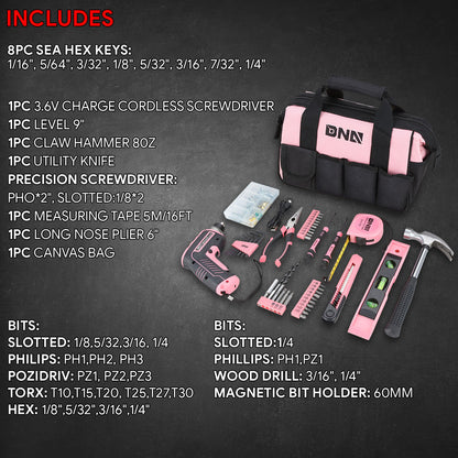 44pcs Hand Tool Kit with Storage Bag (Pink)