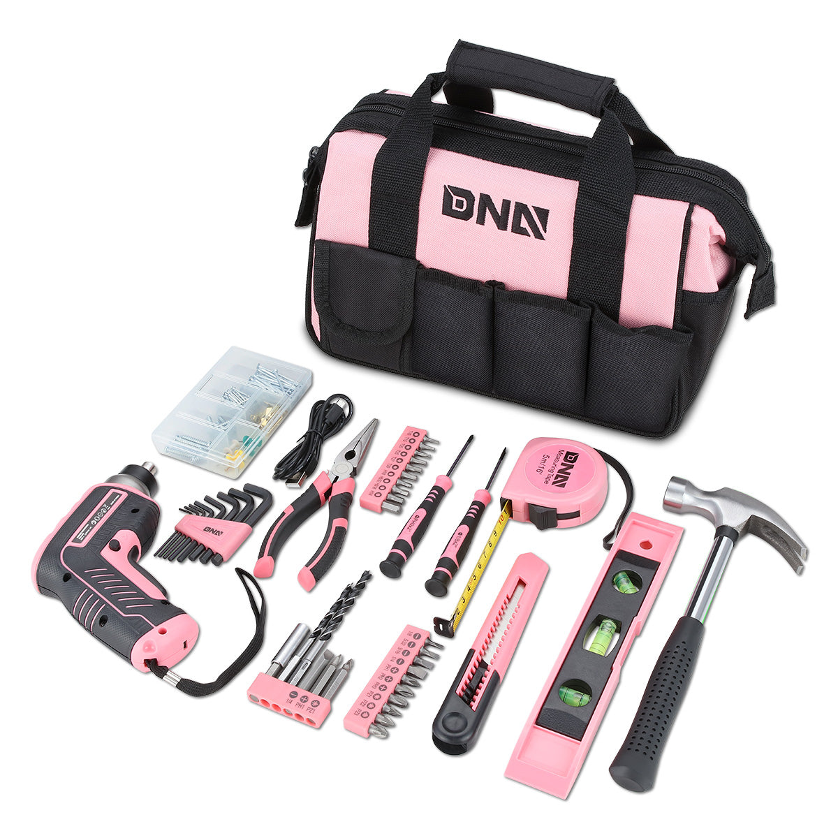 44pcs Hand Tool Kit with Storage Bag (Pink)