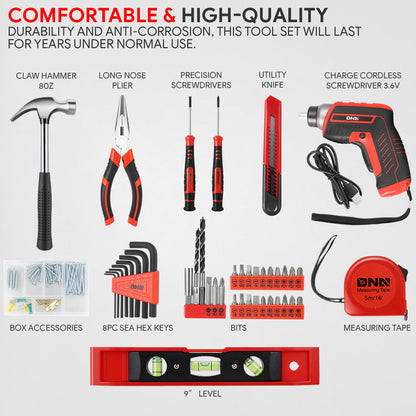 44pcs Hand Tool Kit with Storage Bag (Red)