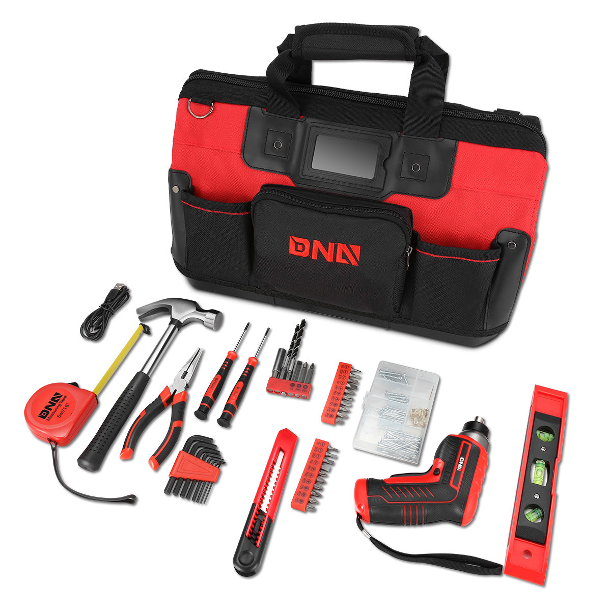 44pcs Hand Tool Kit with Storage Bag (Red)