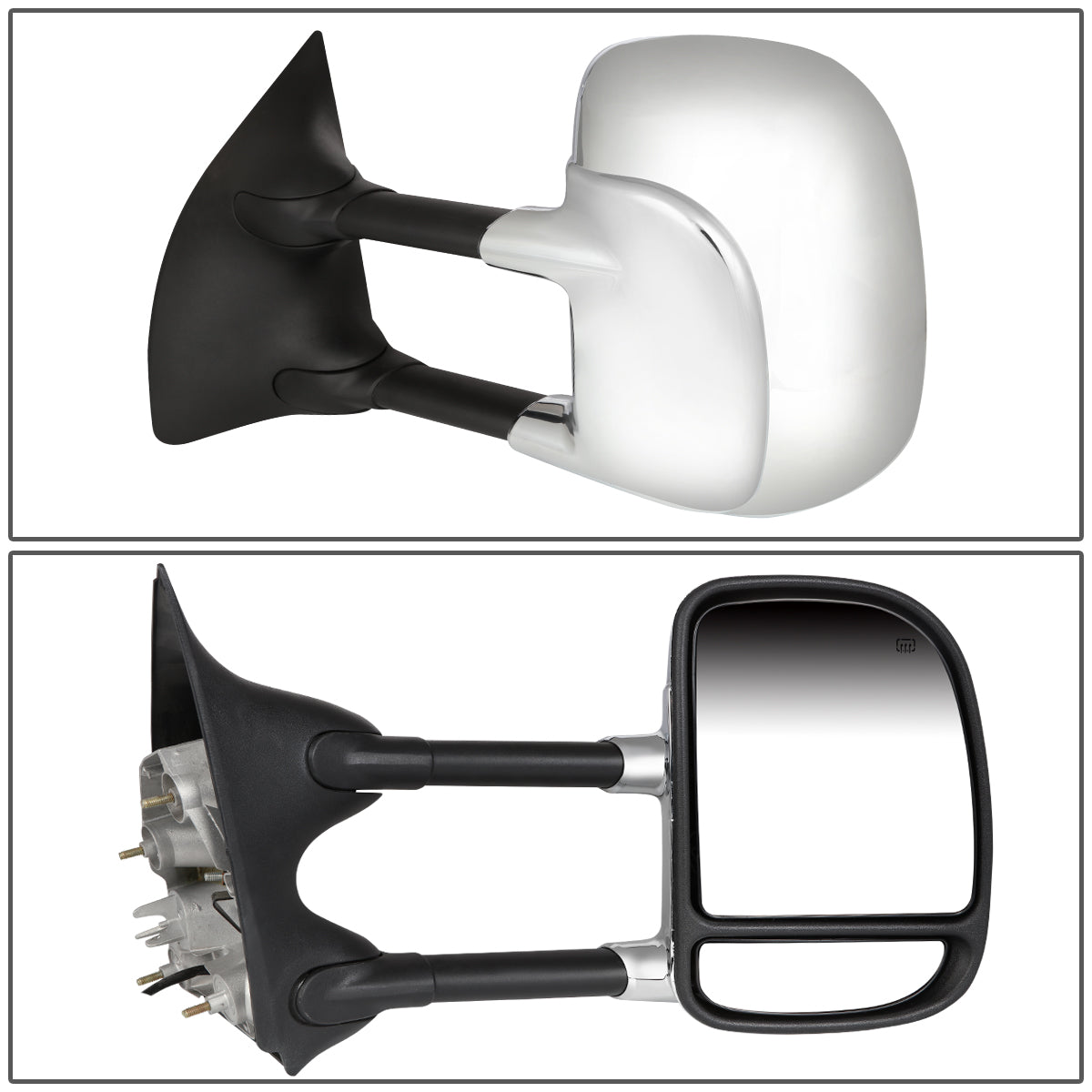 Chrome Powered Heated Towing Mirrors (Pair)<br>99-07 Ford F250 F350 F450 F550 Super Duty