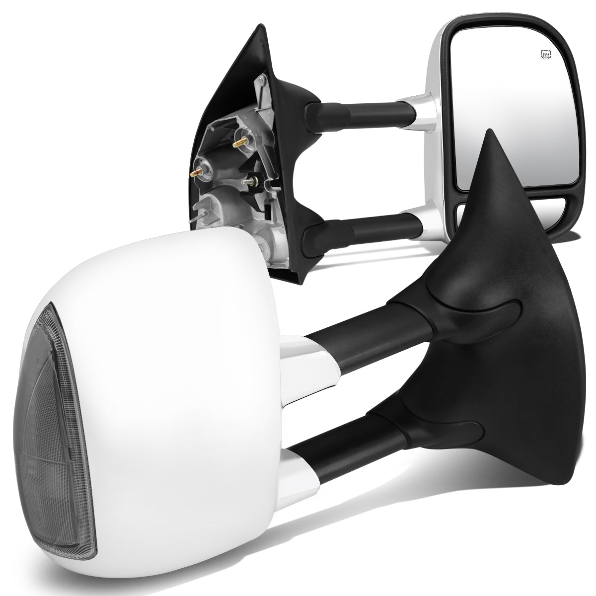 Chrome Powered Heated Towing Mirrors (Pair)<br>99-07 Ford F250 F350 F450 F550 Super Duty