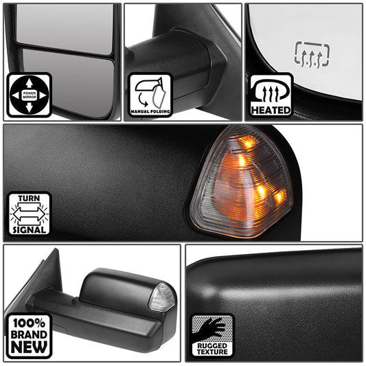 Powered Heated Towing Mirrors (Pair)<br>02-08 Dodge Ram 1500, 03-09 Ram 2500 3500