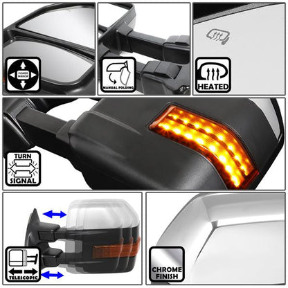 Chrome Powered Heated Towing Mirrors (Pair)<br>99-07 Ford F250 - F550 Super Duty