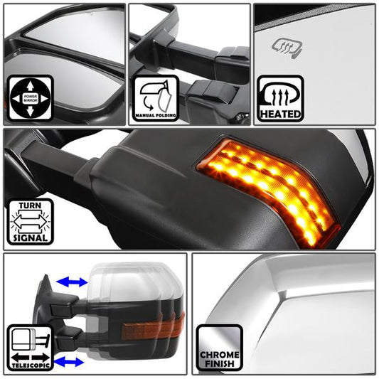 Chrome Powered Heated Towing Mirrors (Pair)<br>99-07 Ford F250 - F550 Super Duty