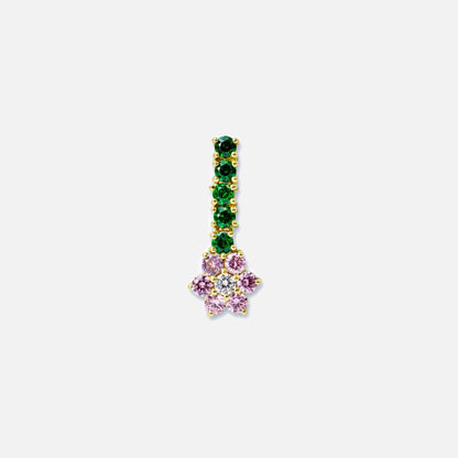 VEERT Pink & Green Flower Earrings - Yellow Gold