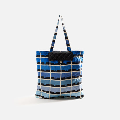 WGACA Chanel Black Caviar Foldable Tote with Chain - Blue