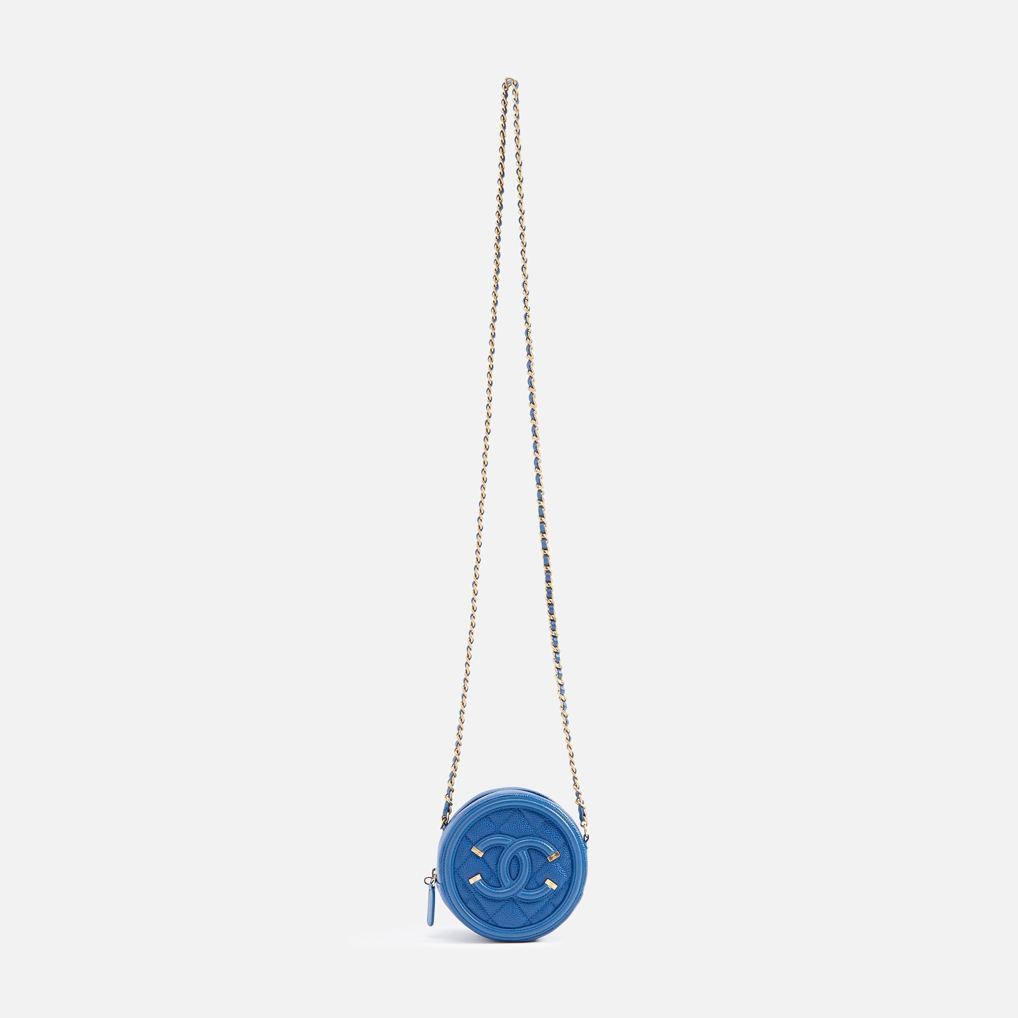 WGACA Chanel Caviar Filigree Round Chain Crossbody Bag - Blue