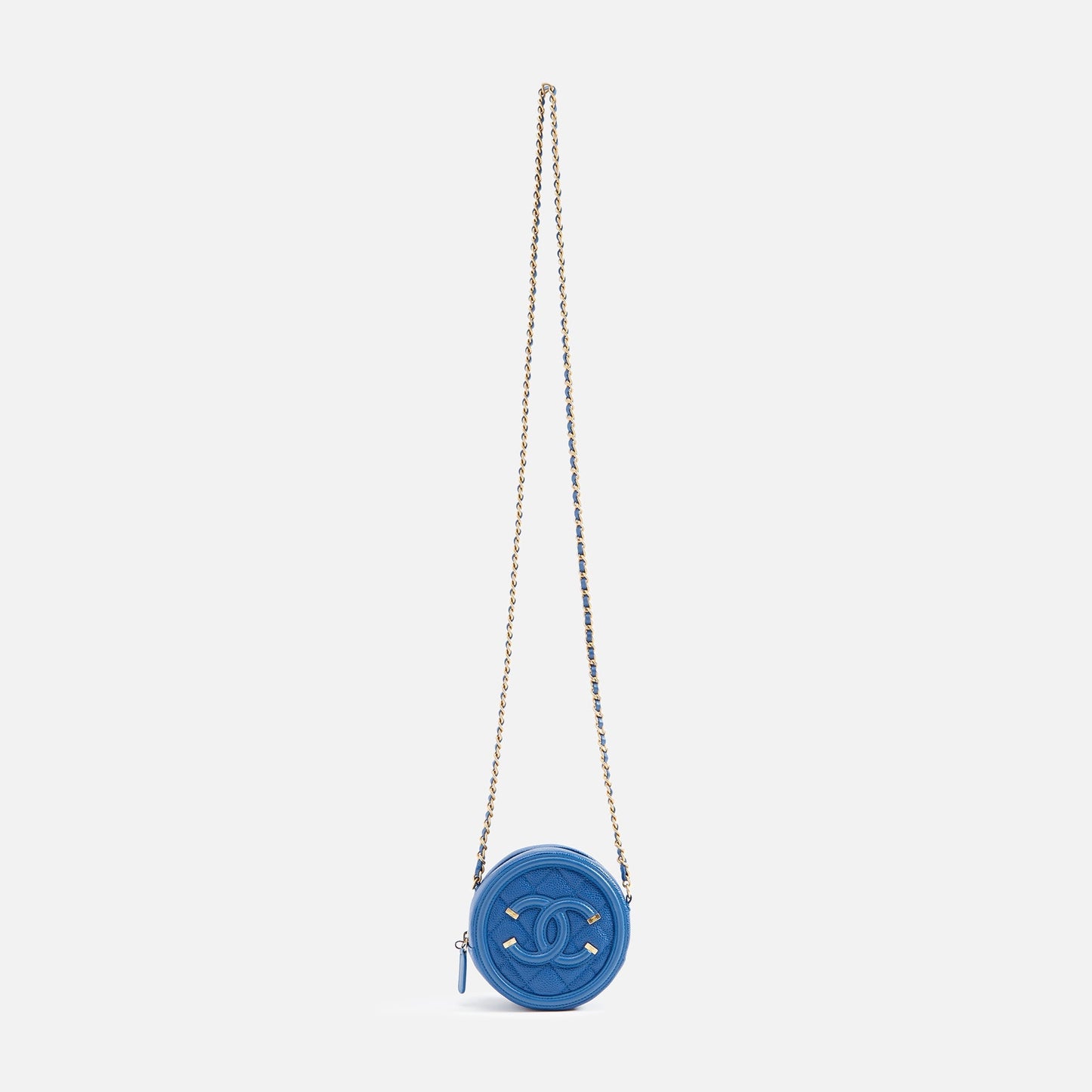 WGACA Chanel Caviar Filigree Round Chain Crossbody Bag - Blue