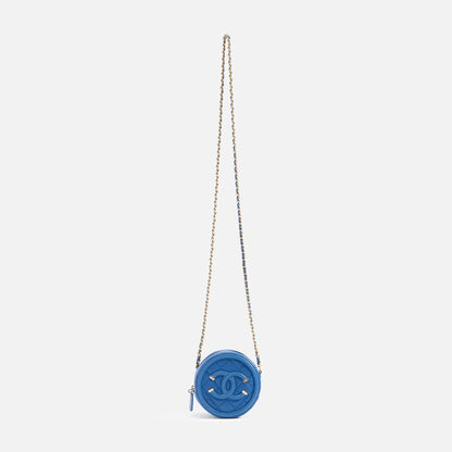 WGACA Chanel Caviar Filigree Round Chain Crossbody Bag - Blue