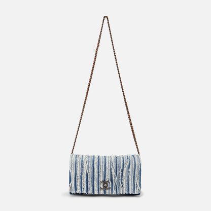 WGACA Chanel Denim Fringed Flap Bag - Blue