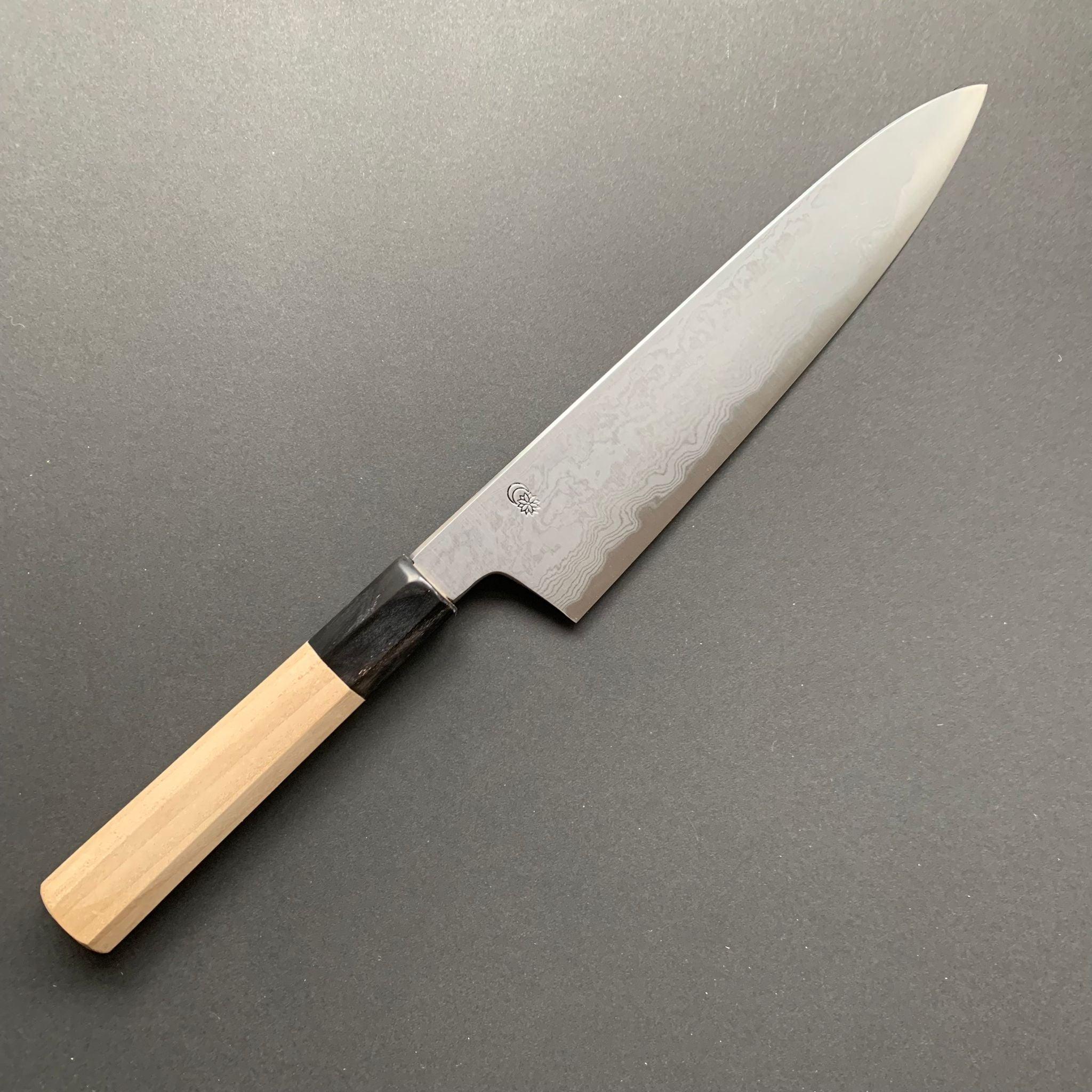 Gyuto Knife, Aogami 1 with iron cladding, Damascus finish, Kikuzuki Uzu range - Sakai Kikumori