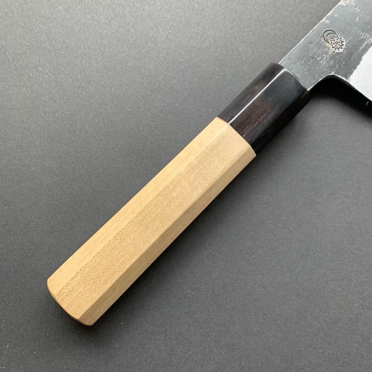Gyuto Knife, Shirogami 2 with iron cladding, Kurouchi finish, Kikuzuki Kuro range - Sakai Kikumori