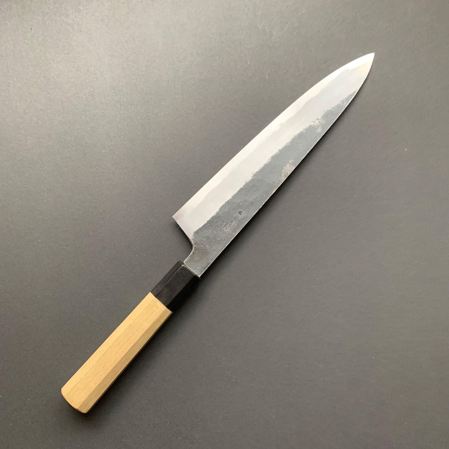 Gyuto Knife, Shirogami 2 with iron cladding, Kurouchi finish, Kikuzuki Kuro range - Sakai Kikumori