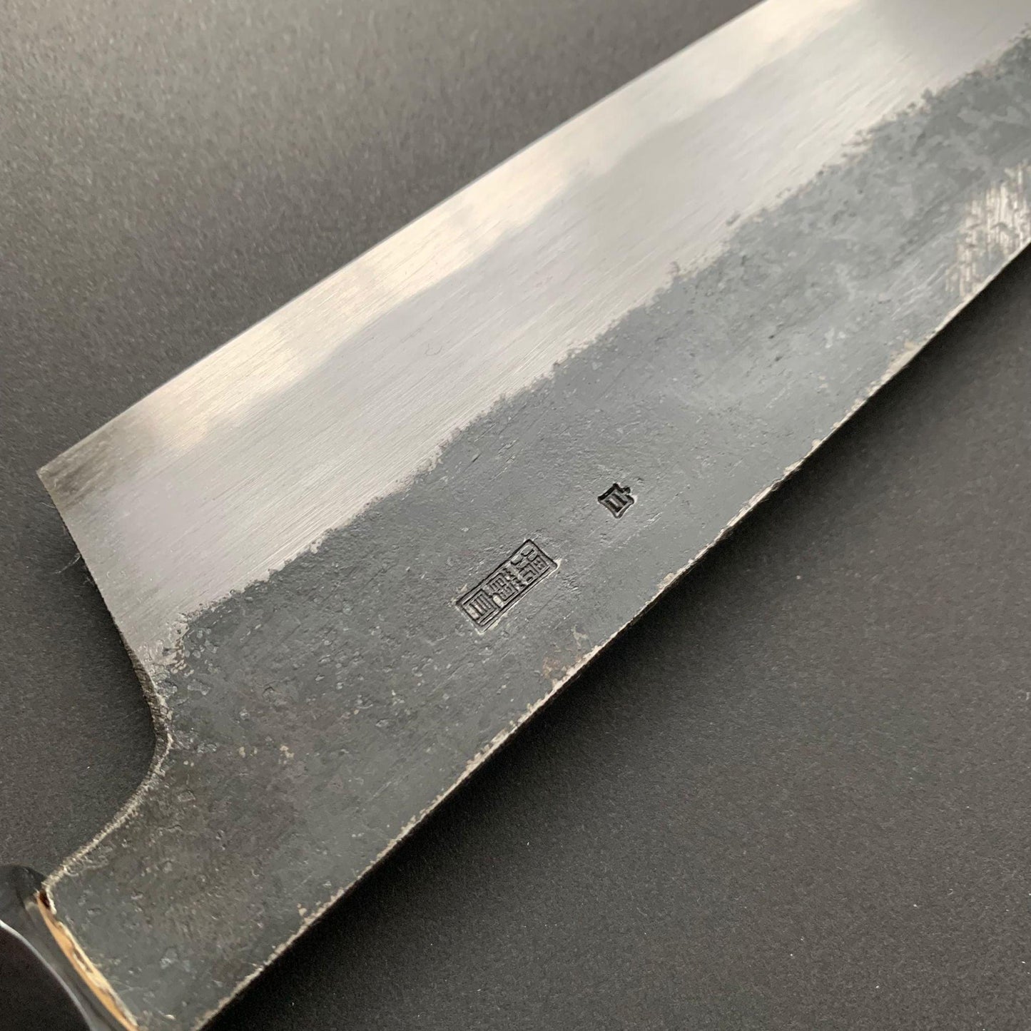 Gyuto Knife, Shirogami 2 with iron cladding, Kurouchi finish, Kikuzuki Kuro range - Sakai Kikumori
