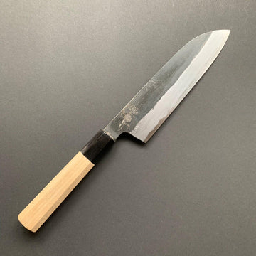 Santoku Knife, Shirogami 2 with iron cladding, Kurouchi finish, Kikuzuki Kuro range - Sakai Kikumori