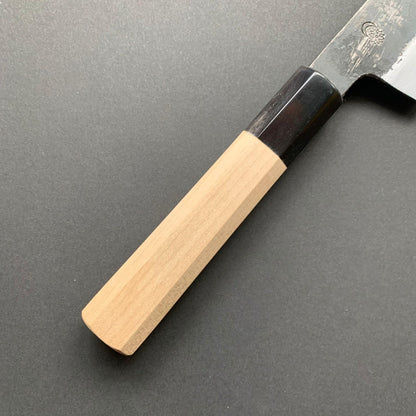 Santoku Knife, Shirogami 2 with iron cladding, Kurouchi finish, Kikuzuki Kuro range - Sakai Kikumori